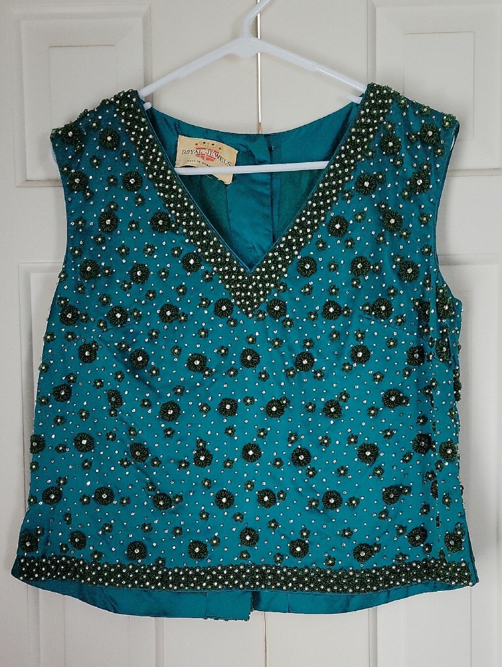Vintage Beaded And Rhinestone Jewel Tone Sleeveless Top Luxury Made In Hong Kong